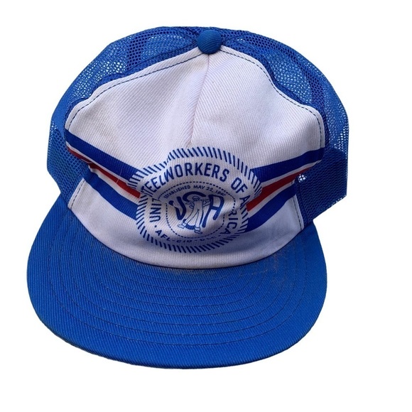 Vintage United Steel Workers of America SnapBack Mesh Trucker Hat 80s - Picture 4 of 9